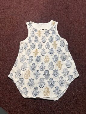 Chaser White Tank Top with Blue and Gold Hamsa Print